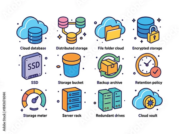 Obraz Colorful Data Icons. Data storage. Colorful isometric vector ico