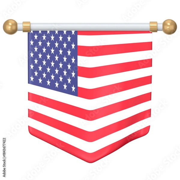 Fototapeta The US flag hanging from a pole 3D Icon Illustration. Low Poly Style