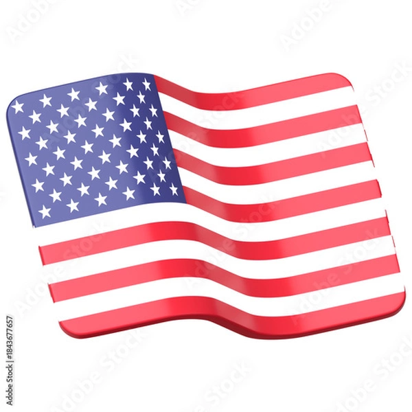 Fototapeta Wavy USA flag blowing in the wind 3D Icon Illustration. Low Poly Style