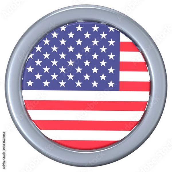 Fototapeta The USA flag inside a circular frame 3D Icon Illustration. Low Poly Style