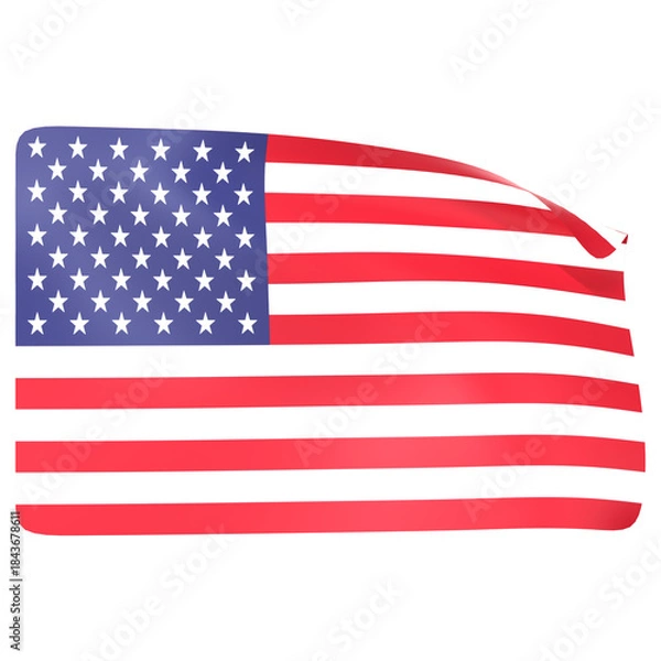 Fototapeta Large USA flag waving in the wind 3D Icon Illustration. Low Poly Style