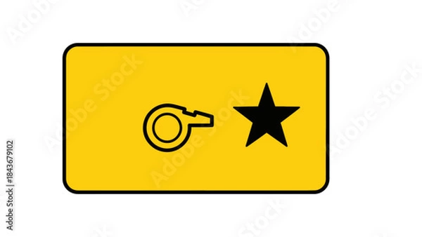 Fototapeta Whistle and Star Emblem: A bold, graphic representation of authority, featuring a whistle and a star, set against a vibrant yellow backdrop, symbolizing guidance and recognition.