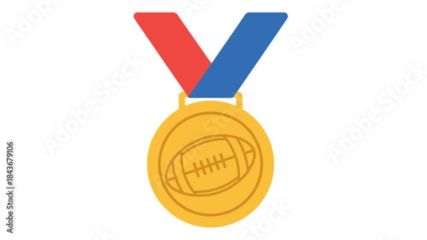Fototapeta Golden Medal of Victory: Depicts a golden medal adorned with a football emblem, elegantly suspended by a vibrant red and blue ribbon, symbolizing triumph and the spirit of competition.