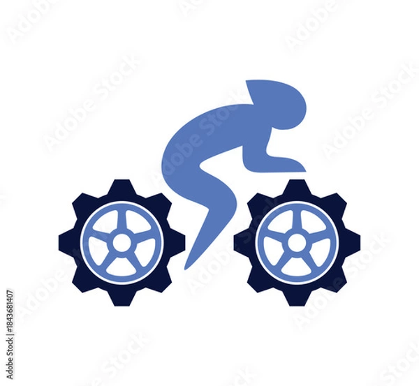 Obraz Abstract Cyclist on Gear Wheels Logo