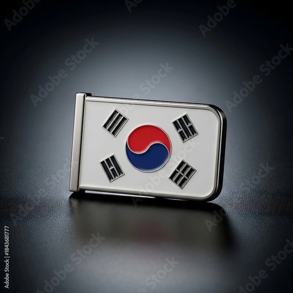 Fototapeta South Korea Flag Pin Badge Emblem on Dark Textured Background, Illustrating National Pride and Identity