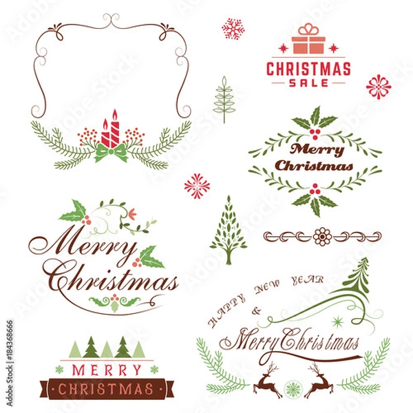 Obraz Christmas elements, lace,border and flower wreath