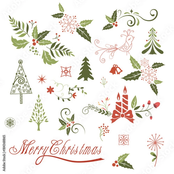 Obraz Christmas elements, lace,border and flower wreath