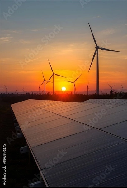 Obraz wind turbine at sunset