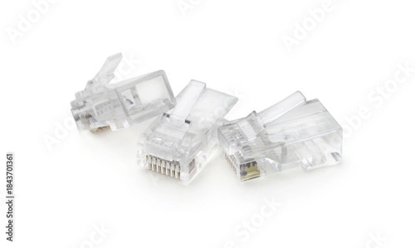 Obraz Transparent network plugs isolated on white.