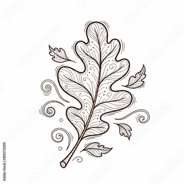 Obraz Detailed Oak Leaf Illustration with Swirling Wind Elements.