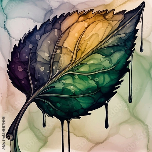 Obraz Vibrant Leaf Dripping Colors Abstract Art.