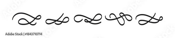 Obraz Set of Five Simple Black Ornate Swirl Text Dividers and Classic Flourish Elements on a Clean White Background
