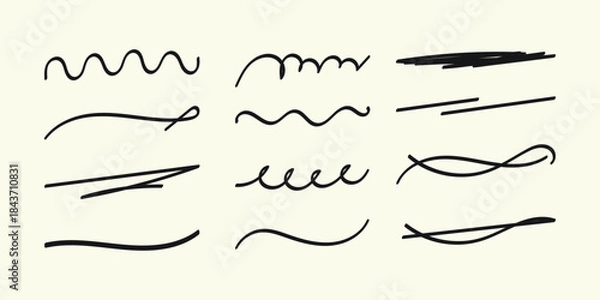 Obraz Set of Hand Drawn Doodle Underline and Text Divider Elements with Squiggle, Scribble, and Wavy Lines