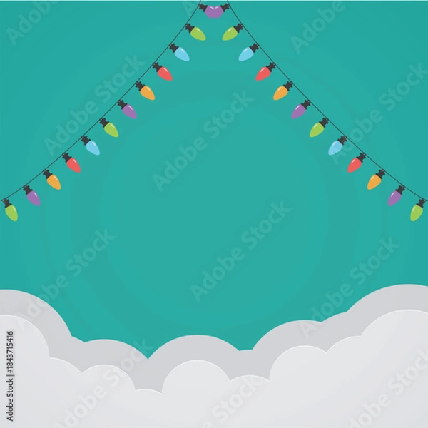 Obraz Colorful Christmas String Lights Background with Cloud Paper Cut Style Vector