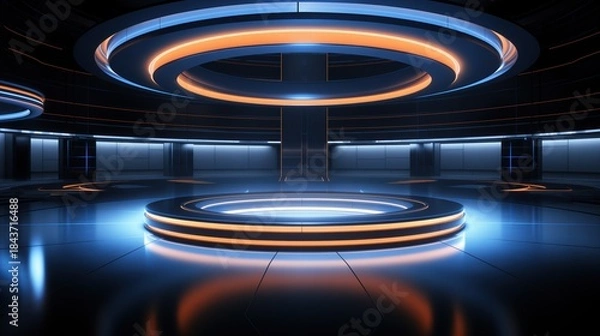 Obraz Cyberpunk style Future Technology Control Room 3D Rendering Science Fiction Scene