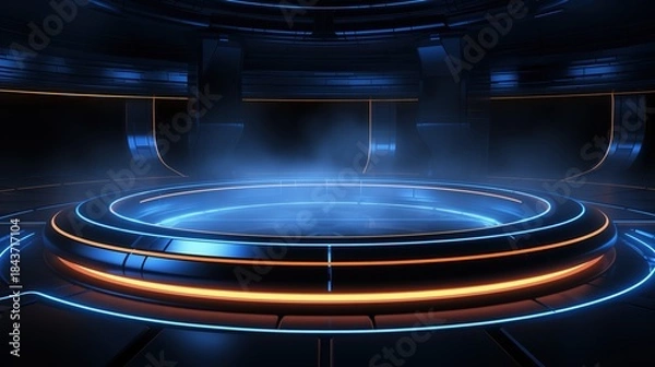 Obraz Cyberpunk style Future Technology Control Room 3D Rendering Science Fiction Scene