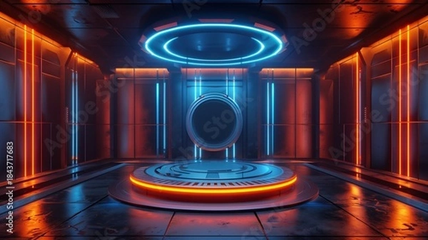 Obraz Cyberpunk style Future Technology Control Room 3D Rendering Science Fiction Scene