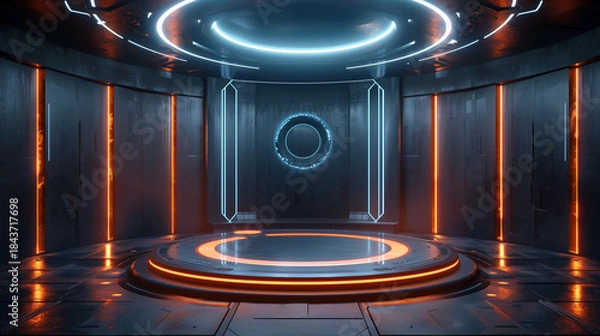 Obraz Cyberpunk style Future Technology Control Room 3D Rendering Science Fiction Scene