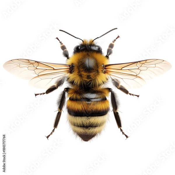 Fototapeta Detailed close up of a bumblebee isolated on transparent background