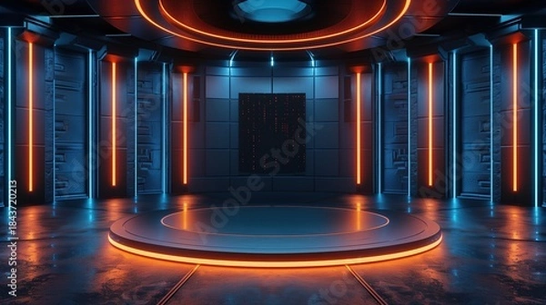 Obraz Cyberpunk style Future Technology Control Room 3D Rendering Science Fiction Scene