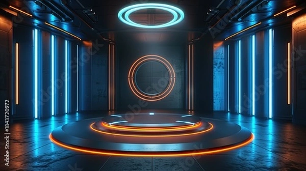 Obraz Cyberpunk style Future Technology Control Room 3D Rendering Science Fiction Scene