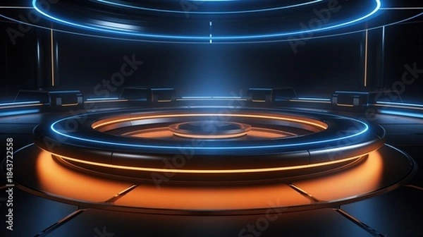 Obraz Cyberpunk style Future Technology Control Room 3D Rendering Science Fiction Scene