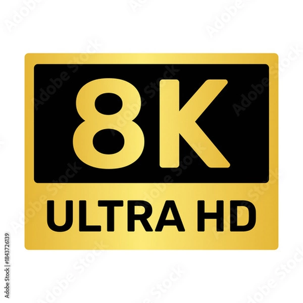 Obraz 8K ULTRA HD Resolution Golden Label: High-Definition Video Quality Icon on Transparent Background