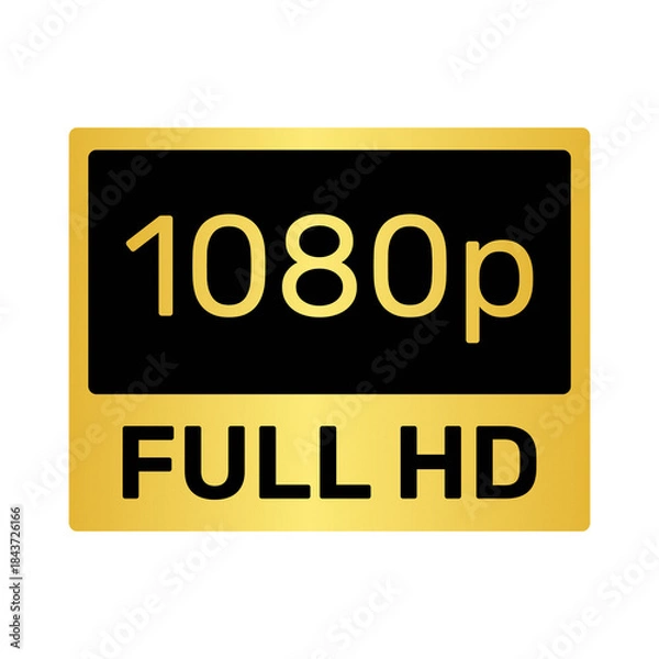 Obraz 1080p Full HD Resolution Golden Label: High-Definition Video Quality Icon on Transparent Background