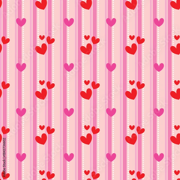Obraz Seamless Valentine Heart Pattern with Pink Stripes
