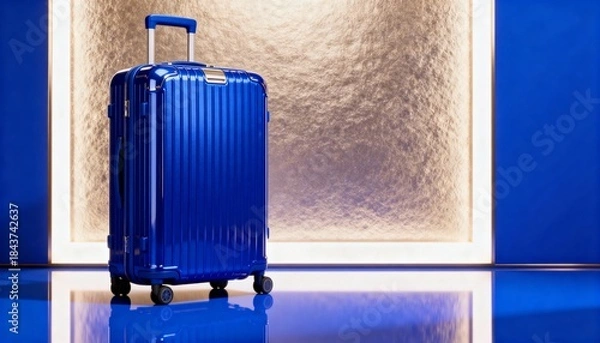 Obraz Blue Hard Shell Suitcase in Modern Studio Lighting