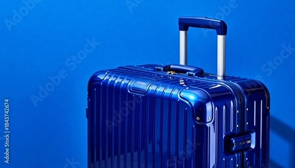 Obraz Blue Hard Shell Suitcase in Modern Studio Lighting