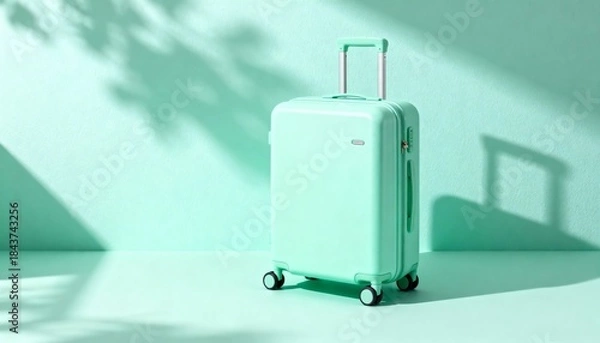 Obraz Mint Green Hard Shell Suitcase in Minimal Sunlit Studio Setting