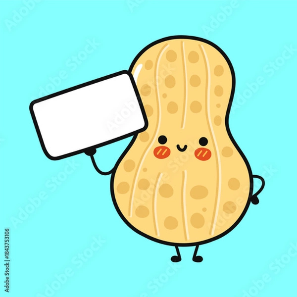 Obraz Cute peanut character holding blank sign for message