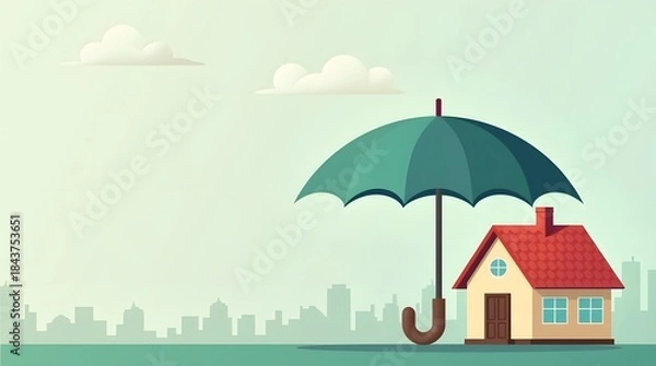 Obraz Vector illustration of property insurance umbrella protecting house