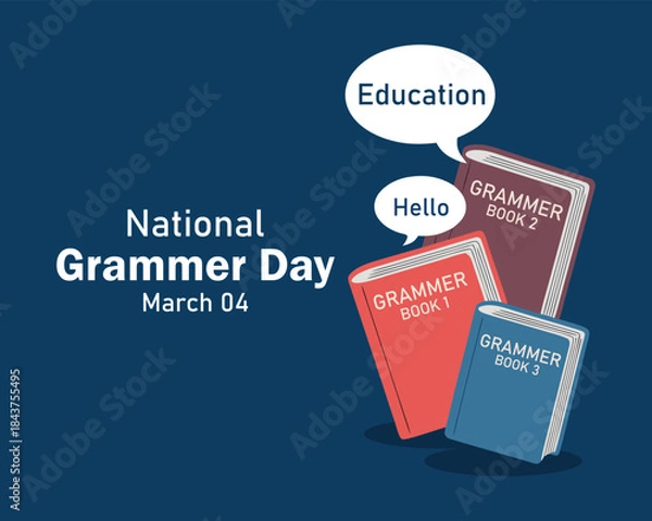 Fototapeta National Grammar Day. March 4, National grammar day celebration banner, card with multiple books in different colour. National grammar day simple and decent conceptual banner for the better learning.