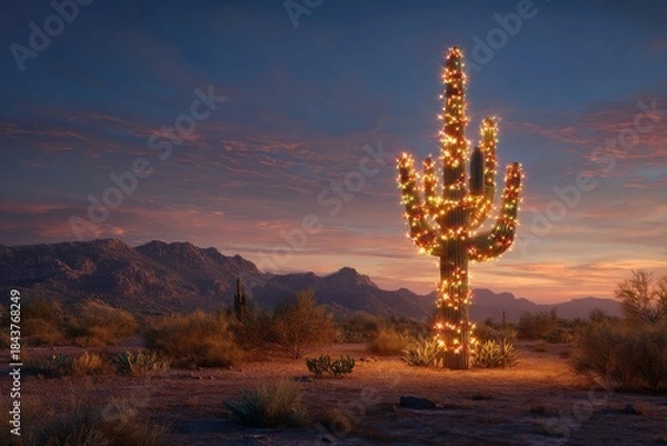 Obraz Desert Christmas Cactus Tree Scene