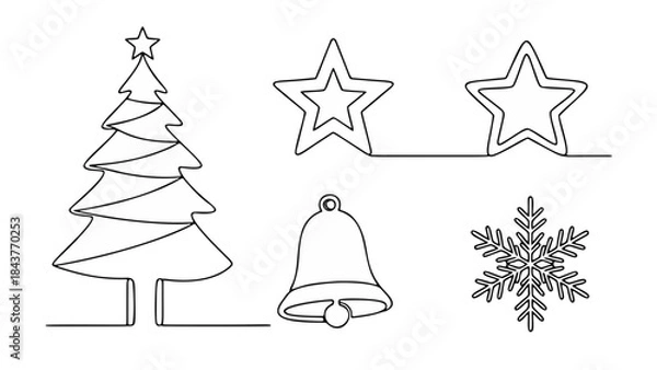 Obraz Minimalist Continuous Line Drawing Christmas Icons Set Vector