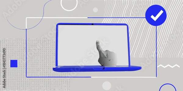 Fototapeta A hand interacting with a laptop screen digital interface and coding elements