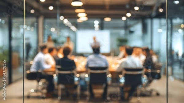 Obraz blur office meeting blurred background with business people working group in boardroom discussion for teamwork brainstorming executive seminar or professional training in small startup enterprise