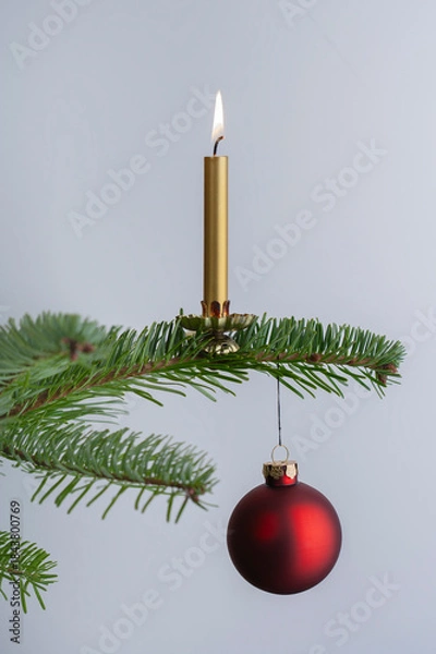 Obraz Rote Weihnachtskugel an einem Tannenzweig