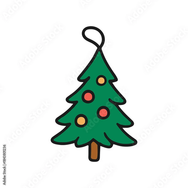 Fototapeta Christmas object tree vector illustration. Hand drawn simple graphic elements design