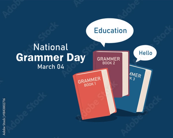 Fototapeta National Grammar Day. March 4, National grammar day celebration banner, card with multiple books in different colour. National grammar day simple and decent conceptual banner for the better learning.