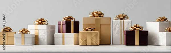 Fototapeta Minimalist Christmas Gifts Pile Front View