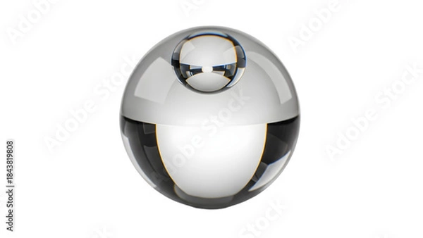 Fototapeta Shiny spherical glass object reflecting light on a dark background