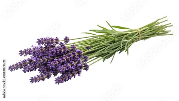 Fototapeta Bunch of fresh lavender flowers on white background.