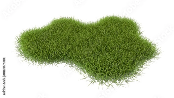 Fototapeta Lush green patch of grass isolated on white background