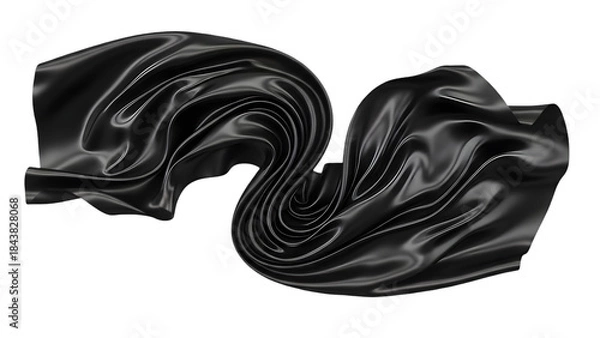 Fototapeta Elegant black silk fabric gracefully flowing in abstract pattern