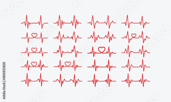 Fototapeta Red heart beat illustration on ECG monitor vector design symbol for love and Valentine decoration