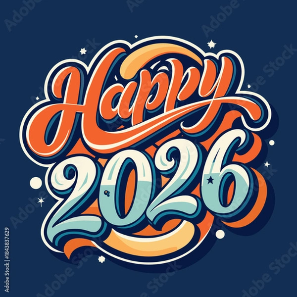 Obraz 2026 Happy New Year hand lettering logo set, vector art