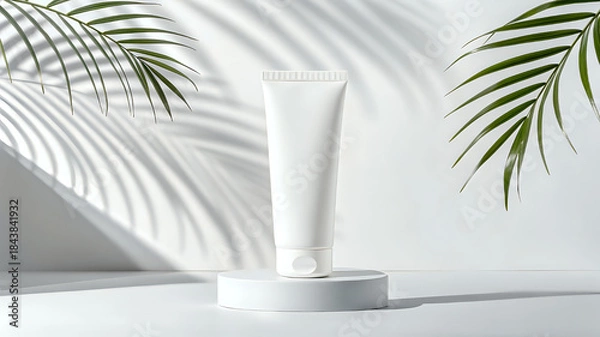 Obraz cosmetic cream and towel palm tree in a vase